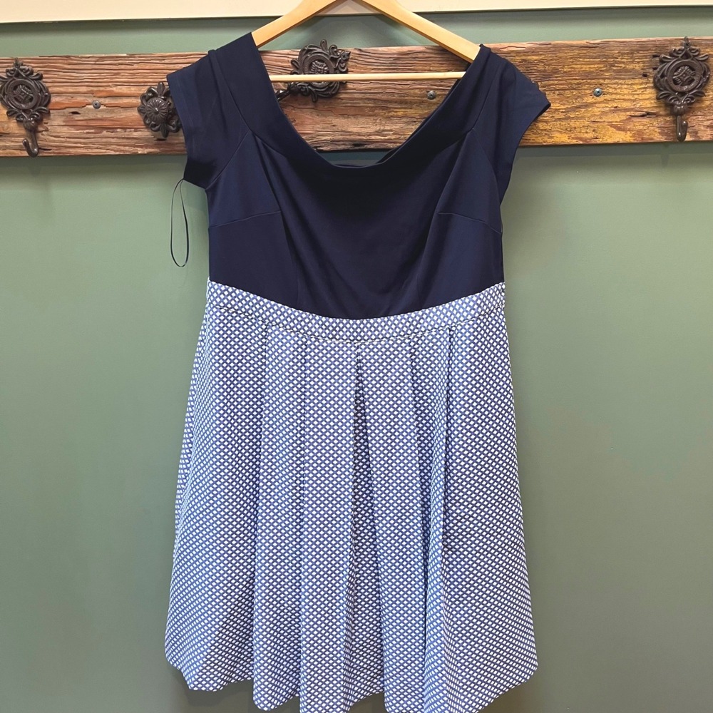 ModCloth Navy Blue Geometric Print Fit and Flare Dress Plus Size 1X NWT